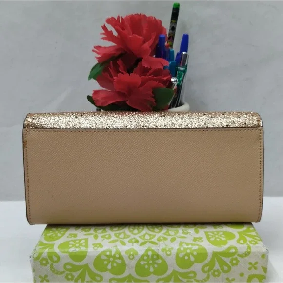 Coach Gold Leather Glitter Credit Card Bifold Wallet - Picture 3 of 16